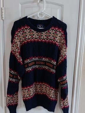 Vintage Lake Harmony Rowing Club Geometric Fair Isle Crewneck Sweater